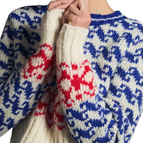 MOTHER Sweaters - NWT MOTHER DENIM Sweater Fair Isle The Wide Sleeve Crop Patriotic Red White Blue